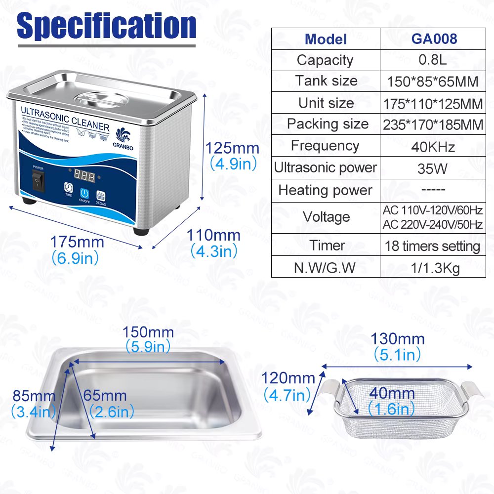 Digital Ultrasonic Cleaner 60W Sonicator Bath 40KHz Degas for Gold Silver Jewelry Glasses Jade Necklace Oxides Rust Oil Washer