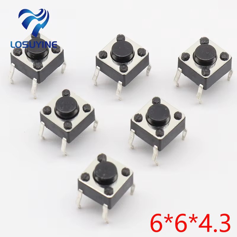50pcs/lot 6x6x4.3MM 4PIN G89 Tactile Tact Push Button Micro Switch Direct Plug-in Self-reset DIP Top Copper
