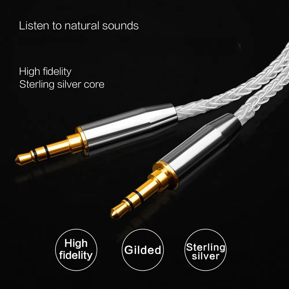 YYAUDIO Pure Silver Earphone Upgrade Cable Hifi Audio Cable 3.5MM Audio AUX Cable Single Crystal Copper Silver-Plated Wire