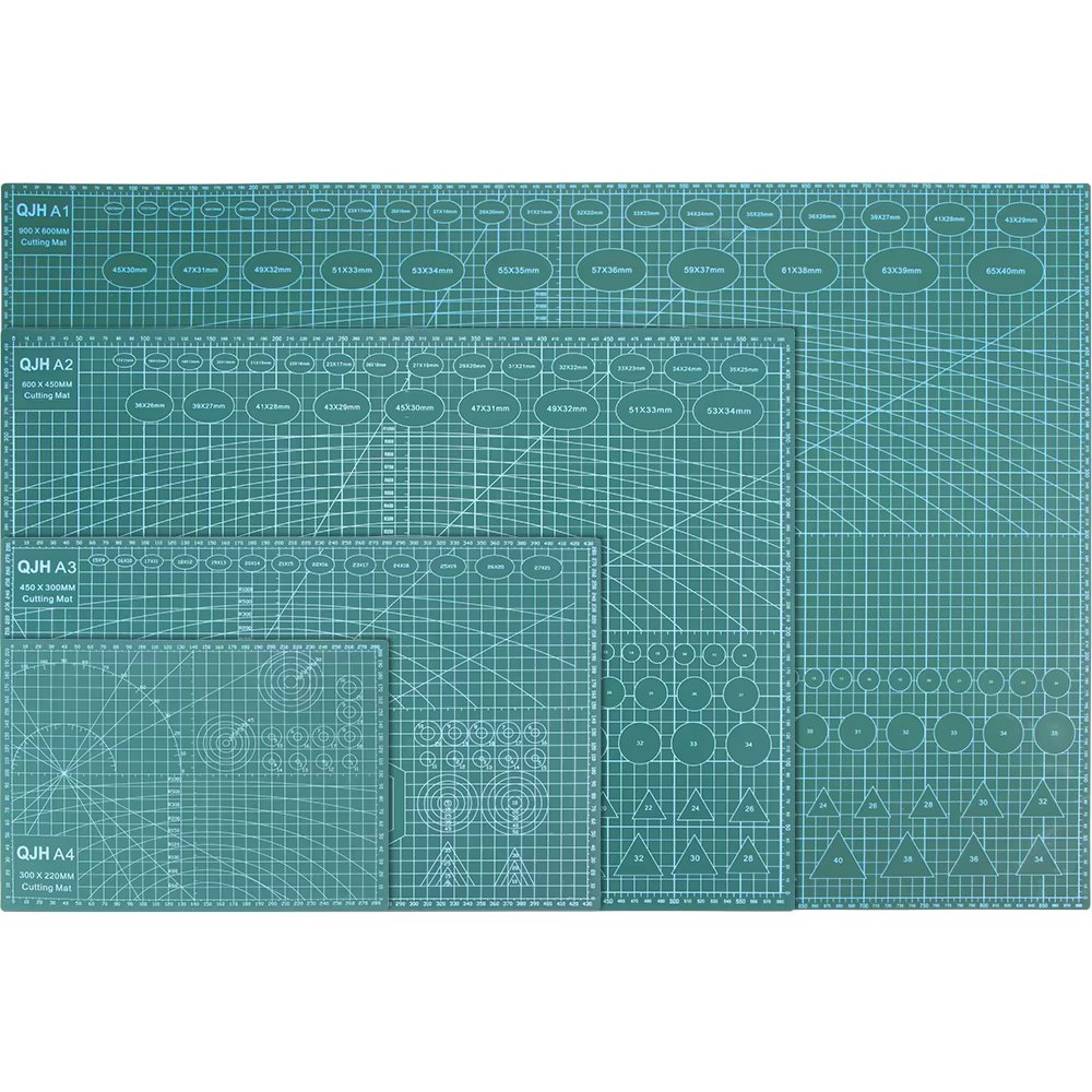 QJH A1/A2/A3/A4 PVC Self-Healing Cutting Mat Double-Sided Green Cutting Mat Metric Printed Grid Line Leather Craft Cutting Mat