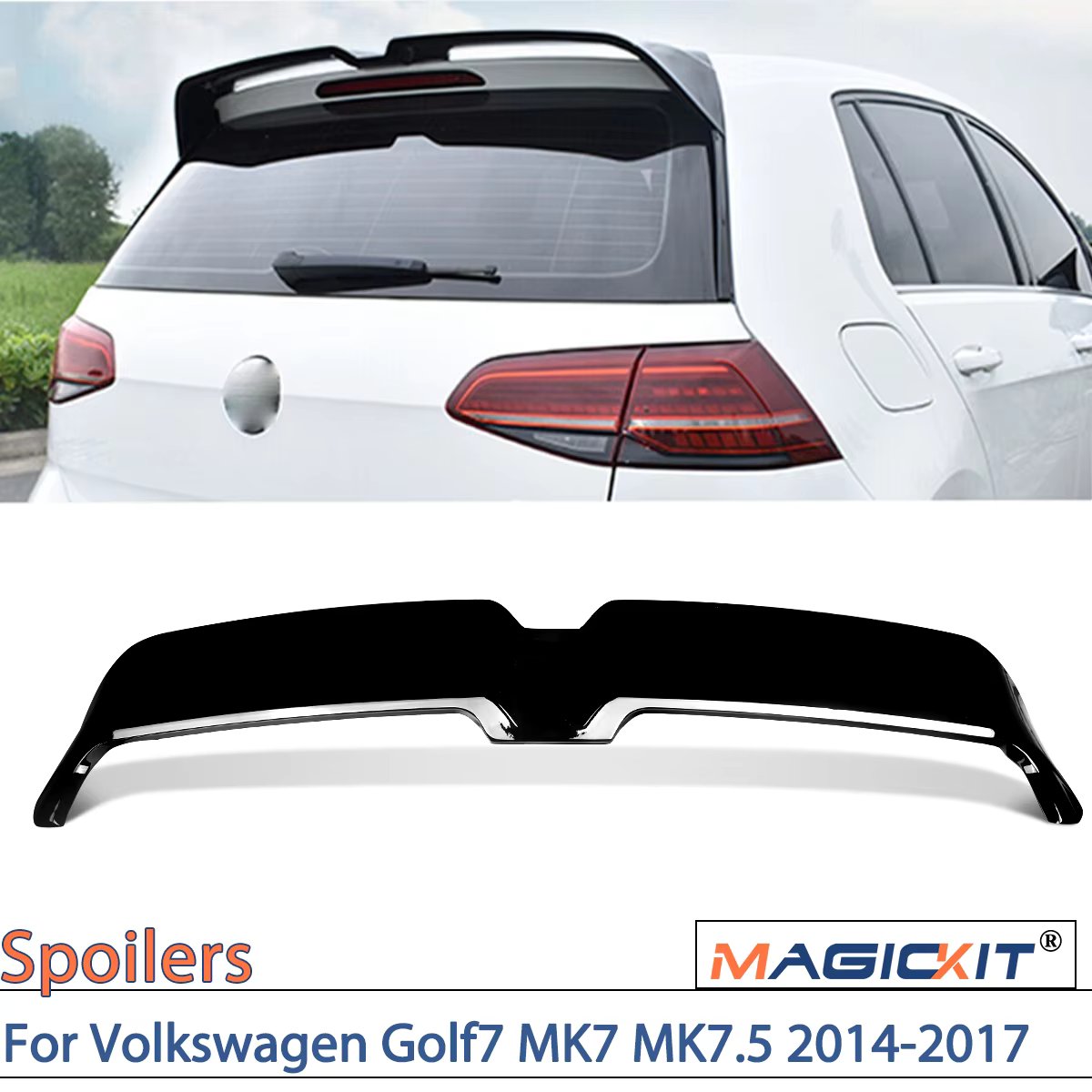 MAGICKIT Rear Roof Trunk Spoiler Lip Wing Carbon Fiber Look For Volkswagen Golf7 MK7 MK7.5 2014-2017 CAR Accessories
