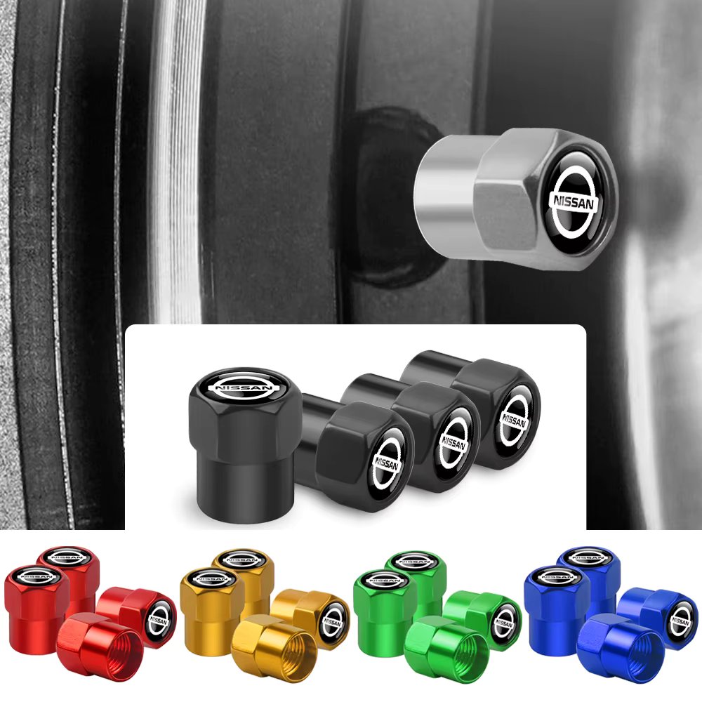 4Pcs Car Metal Wheel Tire Air Valve Dust Caps Bolt-In Accessories For Nissan Nismo X-Trail 1 Almera Qashqai J11 Teana Note Leaf