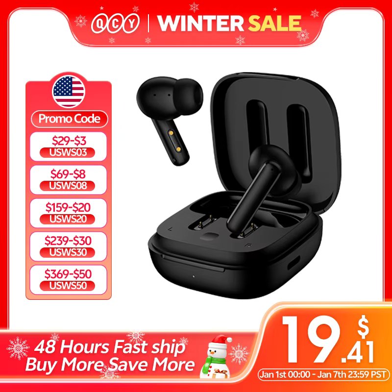 QCY T13 ANC Wireless Earphones Bluetooth 5.3 TWS ANC Noise Cancellation Headphone 4 Mics ENC Headset in-Ear Handfree Earbuds