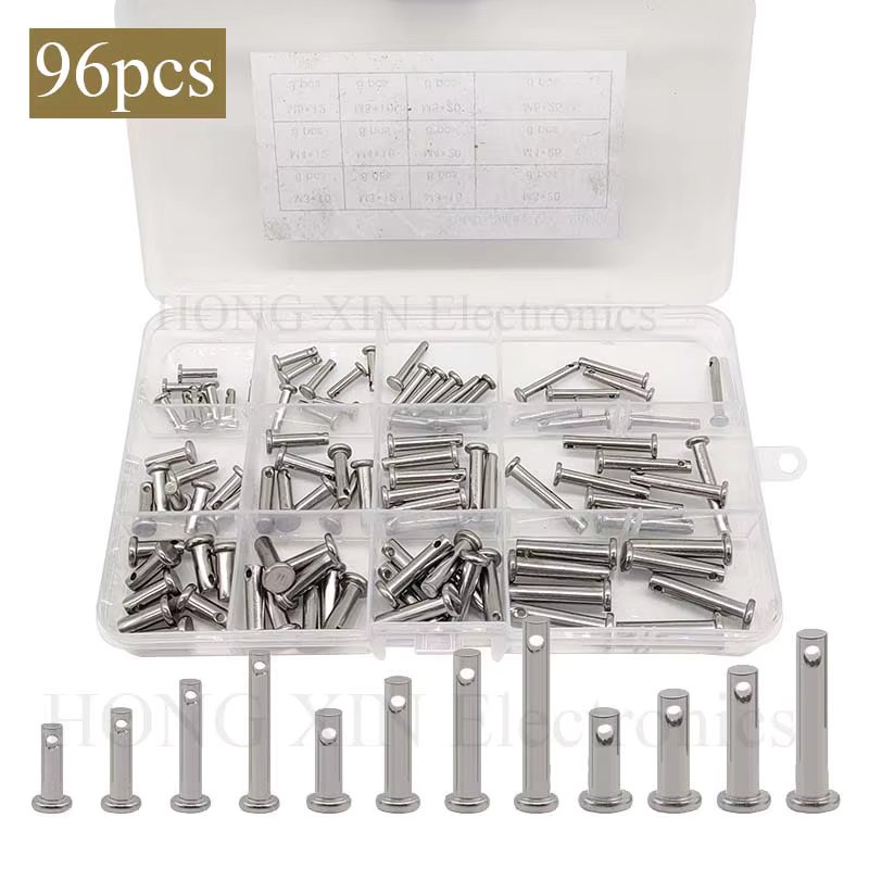 96pcs M3 M4 M5 304 Stainless Steel Clevis Pin Assortment Kit Flat Head Pin with Hole Location Pin T-Shape Round Pins