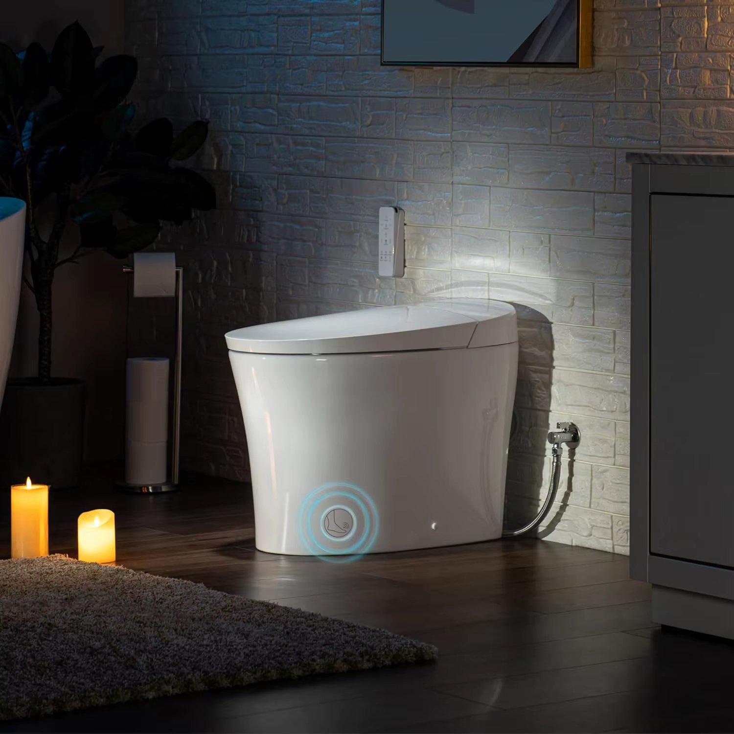 One Piece Elongated Smart Tankless Bidet Toilet ADA Height Auto Flush Foot Sensor Operation Heated Seat with Integrated