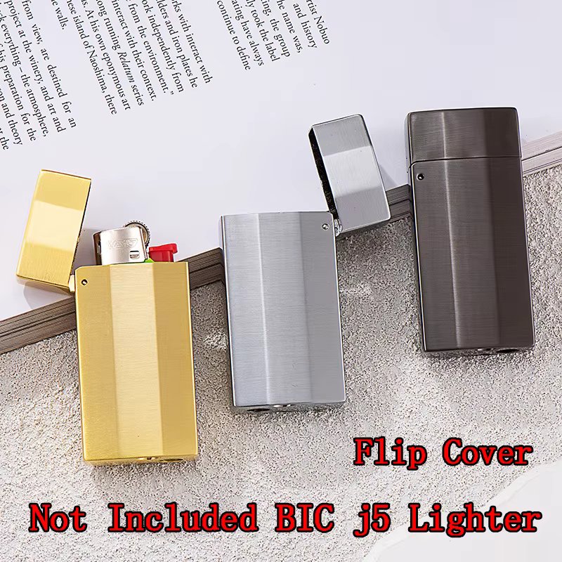 Zinc Alloy Lighter Case For Bic J5 Mini Lighter Vintage Lighter Holder Creative Flip Cover Protective Shell