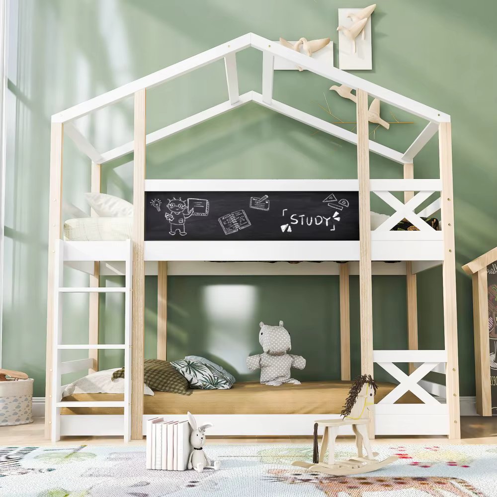 Single bed 90 x 200, loft bed with fall protection, bunk bed, functional bed, solid wood bed, white (without mattress)