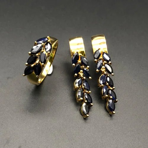 Sapphire rings natural gemstone with 925 sterling silver yellow gold rings fashion jewelry nice wedding gift for women