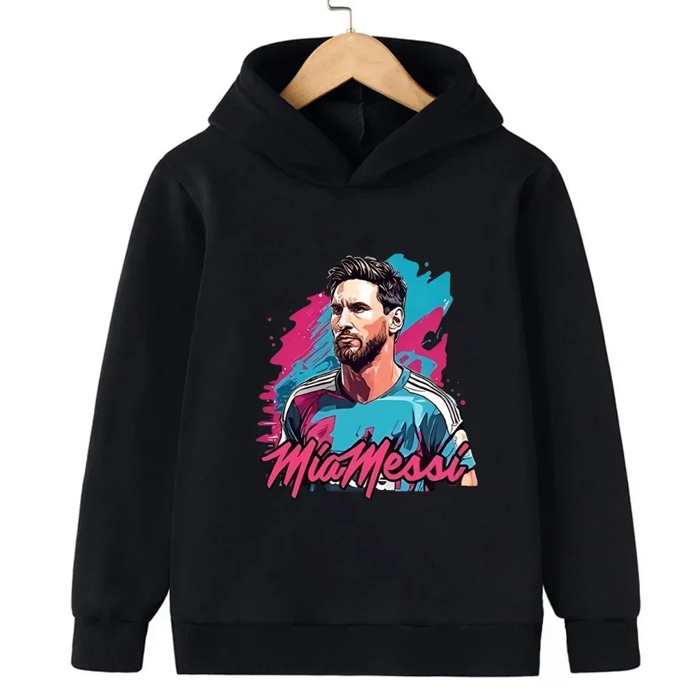 Brand Printed Messi Children's Hoodie Plus Velvet Sweatshirt Casual Sportswear Black Top Boys and Girls Kid Baby Fan Clothes