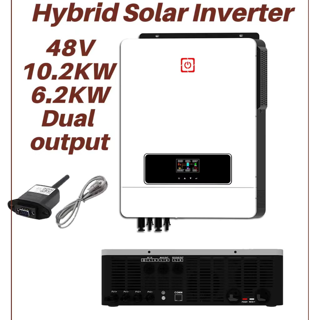 10.2KW/6.2KW 48V PV Max 500VDC 160A/120A MPPT Solar Charge Controller Grid Tie & Off Grid Hybrid Solar Inverter with Dual Output
