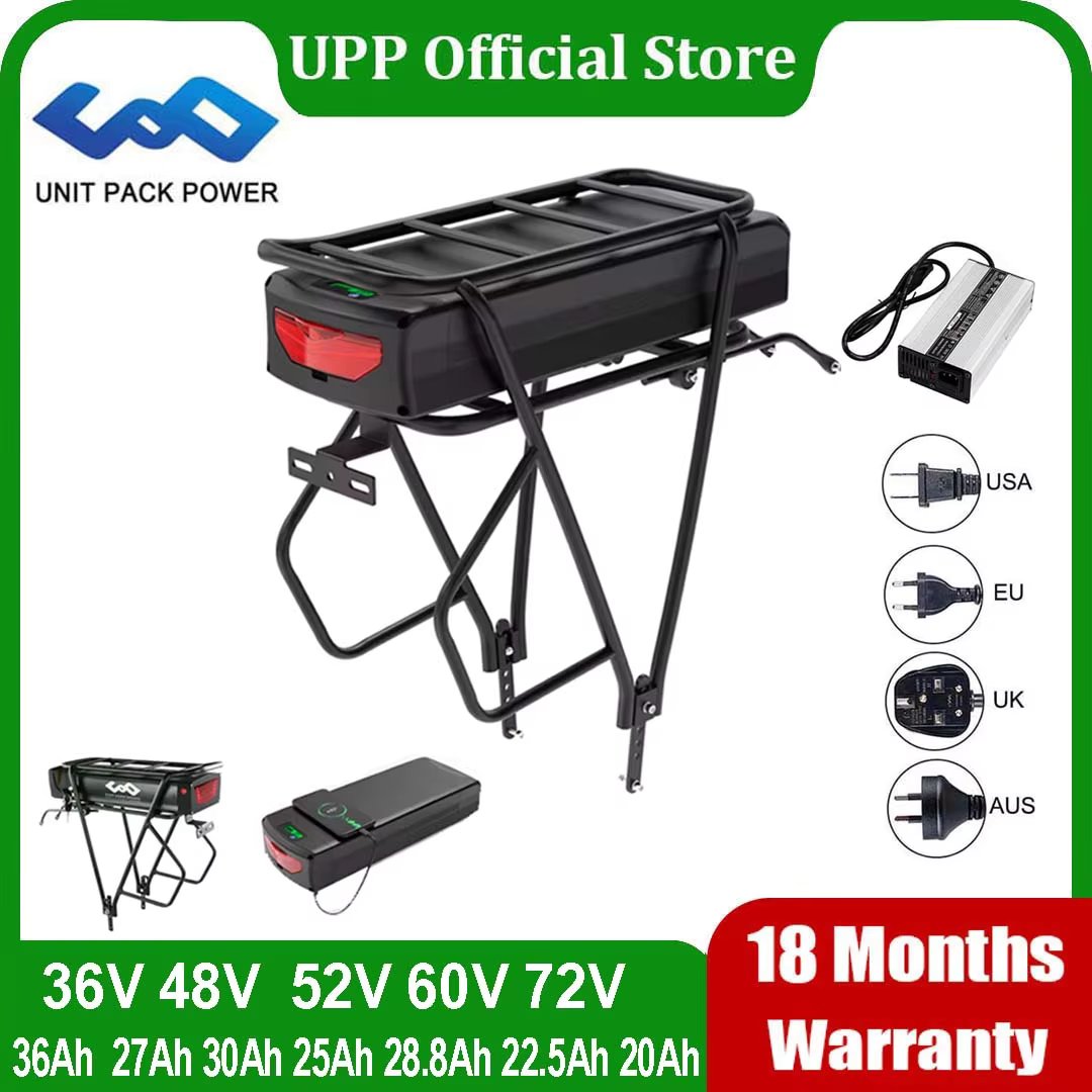 Rear Rack eBike Battery 21700 18650 52V 48V 28Ah 24Ah 20Ah With Double Luggage for 2000W 1500W 1000W 750W 500W 24"-28 inch Motor