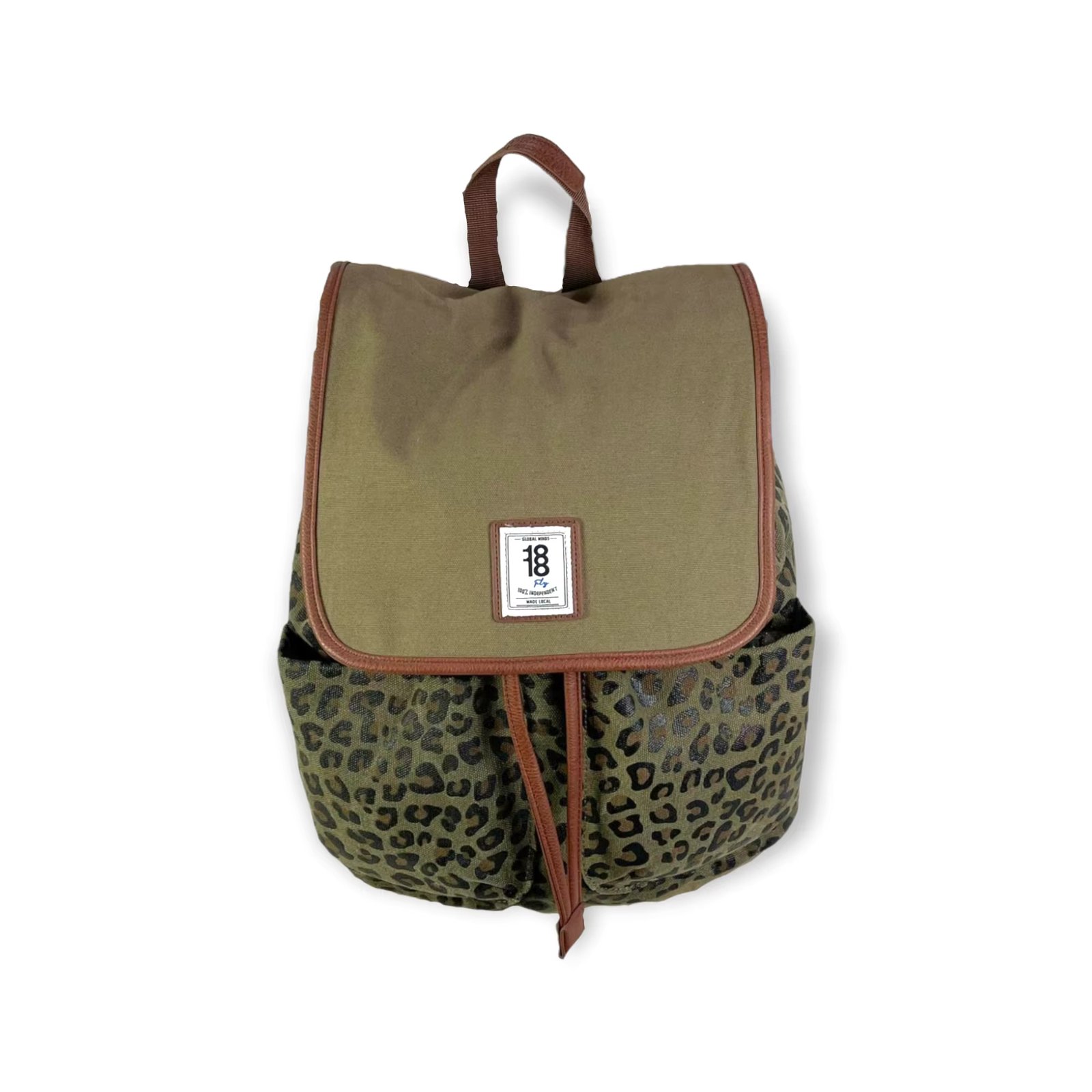 Compact women's backpack, Ideal for college or high school, with flap, 2 front pockets with Velcro, adjustable handles and military print