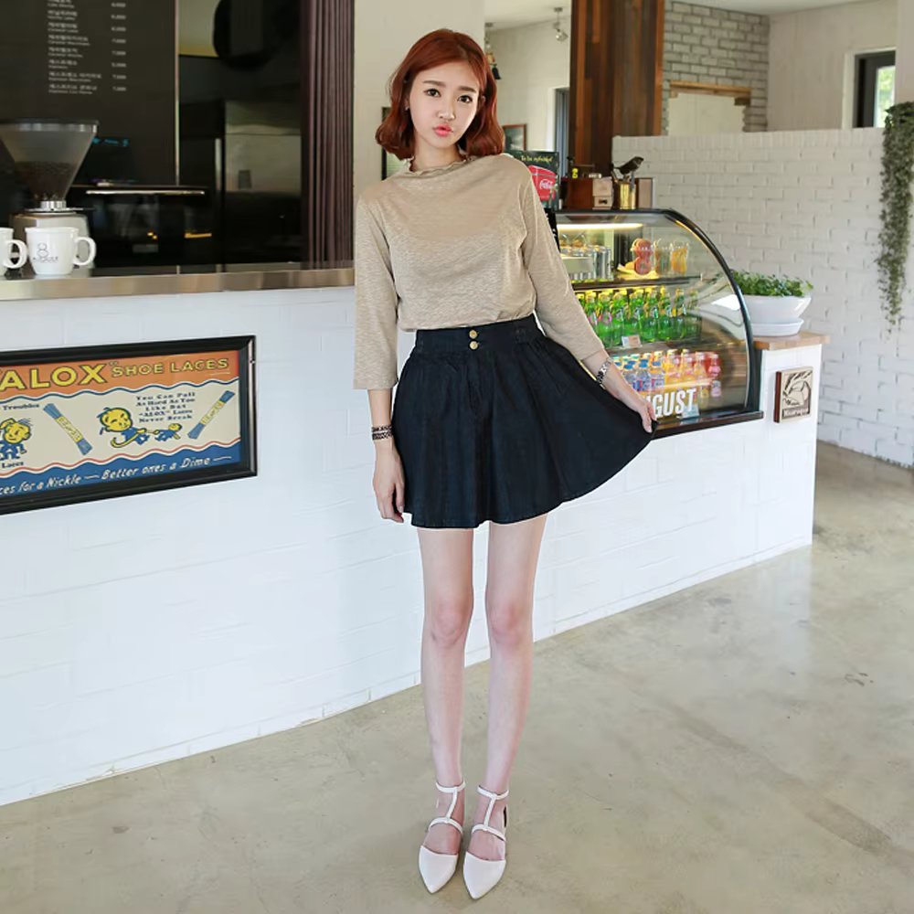 Button point flare denim skirt S ~ L fast shipping