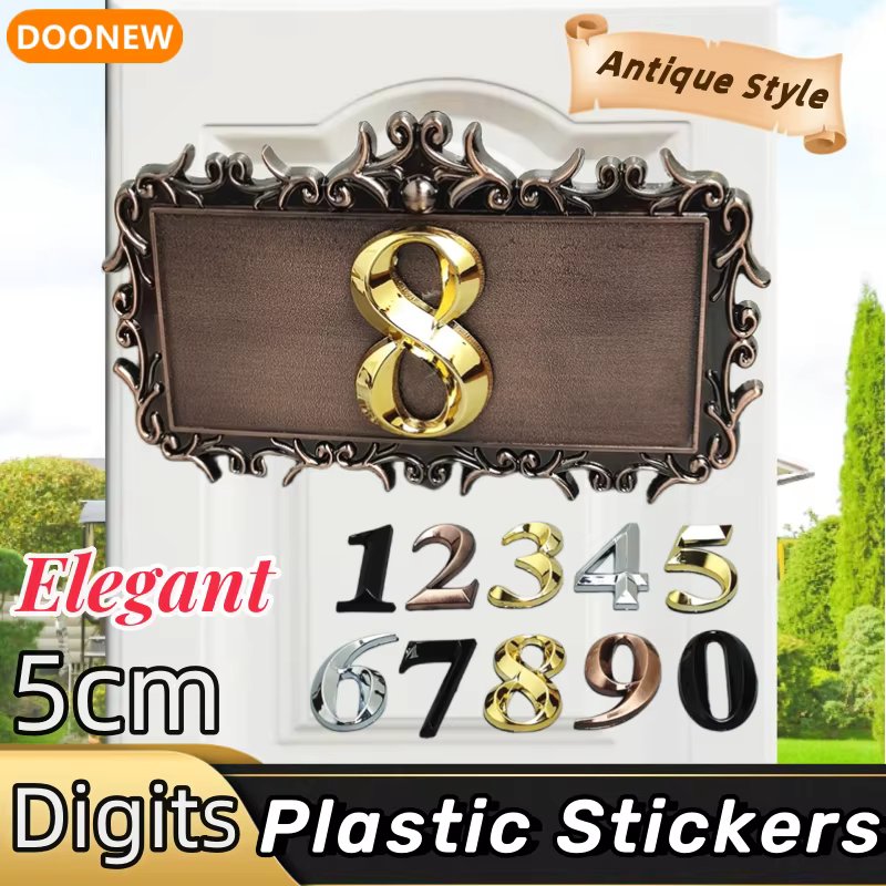 Door Plate Bronze House Number ABS Plastic One Digit Plague Number Sticker Antique Copper Customized for Hotel Apartment Villa