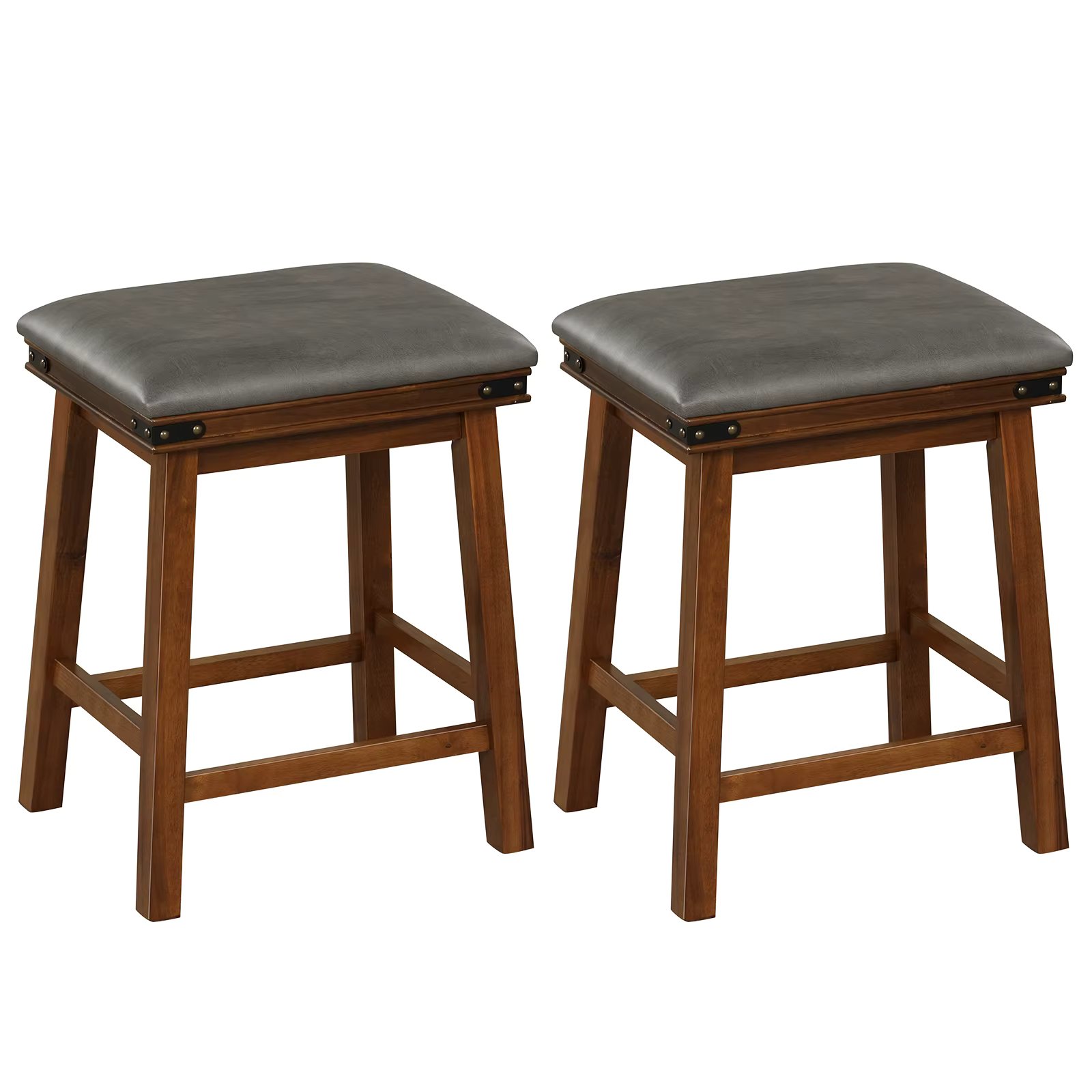 GOFLAME Upholstered Bar Stool Set of 2, 61.5 cm Backless Counter Height Barstools with PU Leather Padded Seat & Footrest