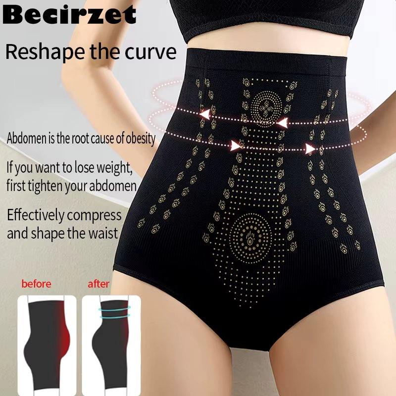High Waist Flat Belly Control Panties Ions Tech Unique Fiber Restoration Shaper Fat Lose Slimming Underwear Women Shapewear