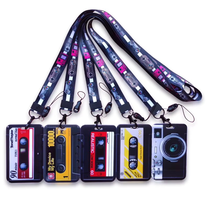 Retro Tape Card Holder Lanyard Camera Neck Strap Credit Card Case ID Badge Holders Credentials Protection Card Holders