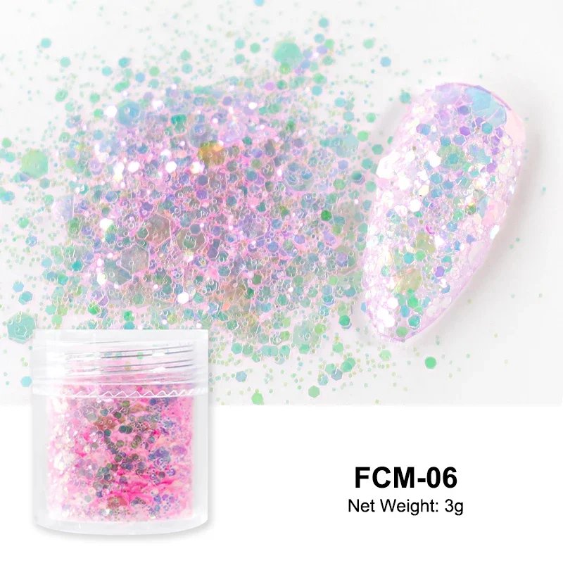 Holographic Nail Glitter Laser Color Nails Art Flakes Mixed Size Hexagon Chunky Iridescent DIY Accessories Polish Manicure Decor