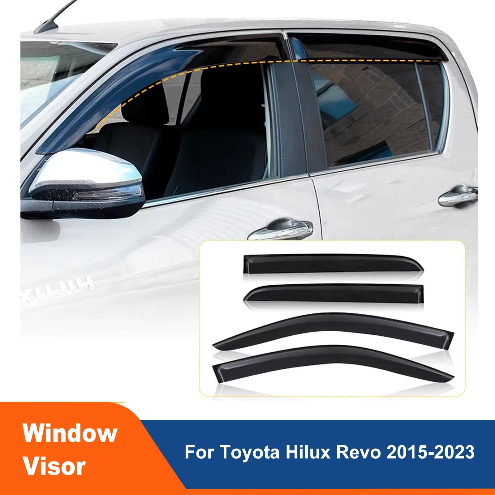 Car Window Visor Weather Shield Vent Sun Shield Door Visor For Toyota Hilux Revo 2015-2023 Sun Rain Deflectors For Double Cabin