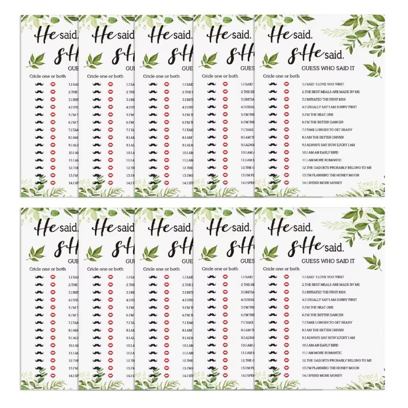 10pcs Green Plant Bridal Shower Game Card Set Party Guest Game Supplies Accessory for Wedding Birthday Festival Present B03E