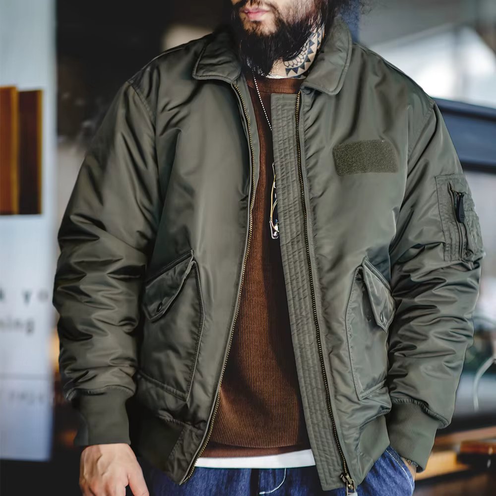 Maden Mens CWU-45P Bomber Jackets Autumn and Winter Windproof Thickened Coat Orange Lining High-density Waterproof Fabric Jacket