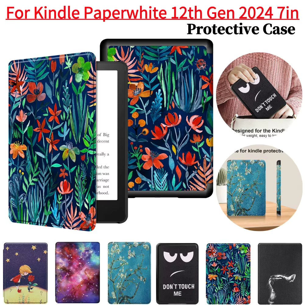 PU Leather Case For Kindle Paperwhite 12th Gen 2024 7inch Ebook Case with Auto Sleep Wake Feature E-Reader Ultra Slim Cover