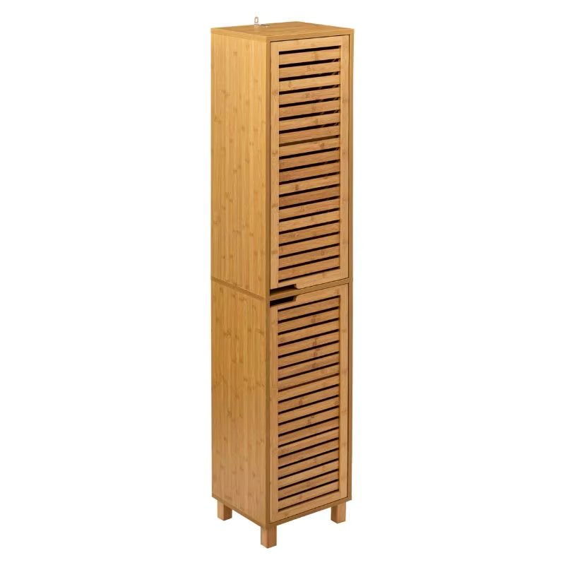 Miroytengo bathroom column Sicela Brown 33x168x28cm-2-door furniture in Mi Brown bamboo, modern and sustainable design for your bathroom
