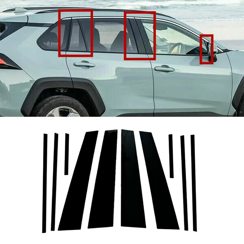 Black/Silvery Car Window Pillar Posts Sticker Decal Door Trim Cover Accessories For Toyota RAV4 XA50 2019 2020 2021 2022 2023