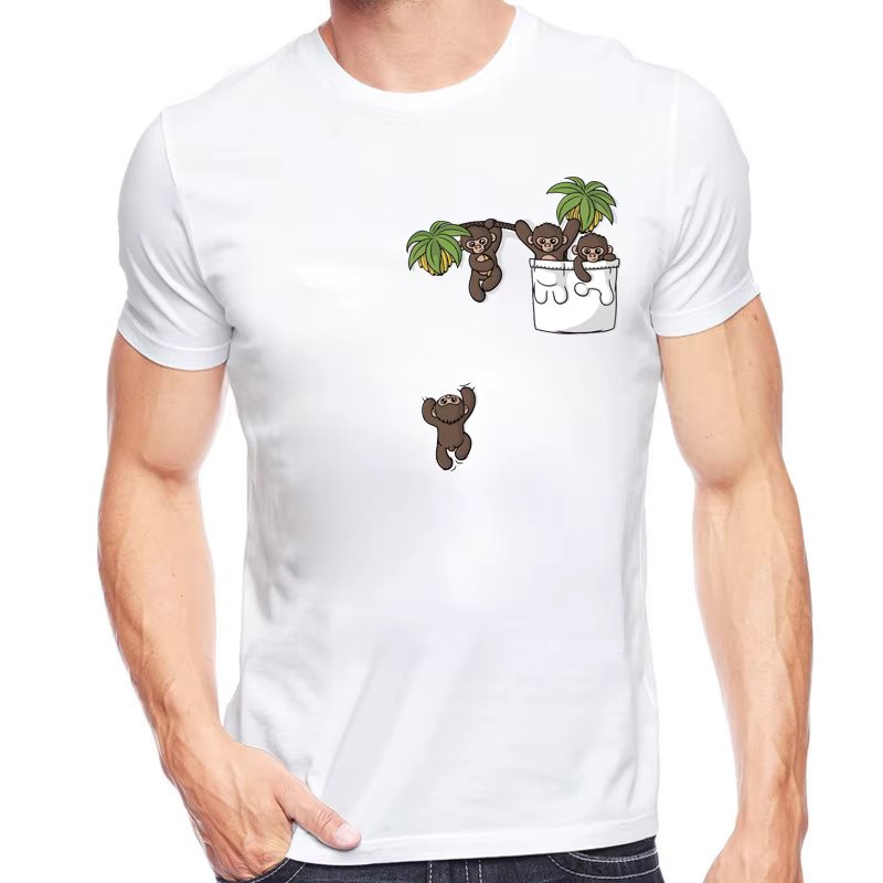 New summer Trendy Funny Cartoon animals naughty Koala Bears sloth raccoon in Pocket men T shirt Tops Cool Streetwear Tees
