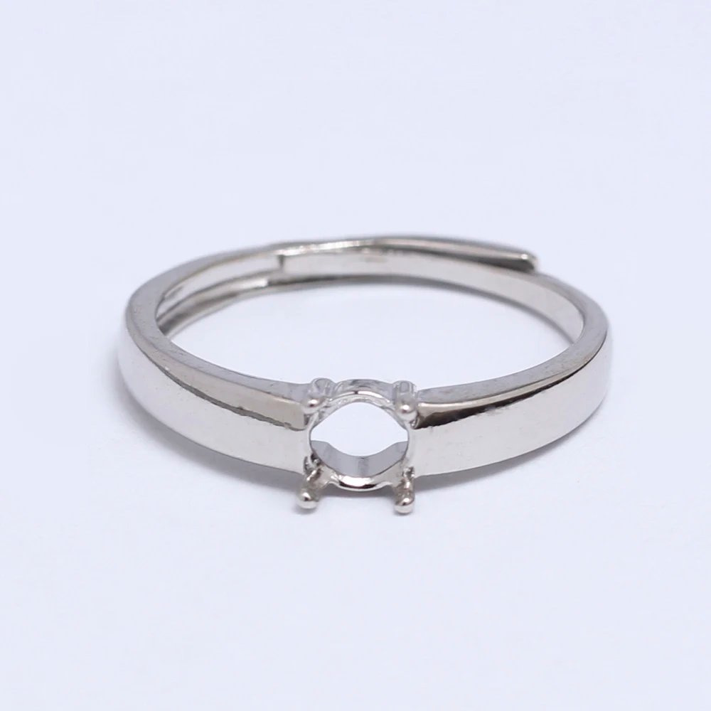 5Pcs White Gold Classic 4 prong Moissanite Solitaire Engagement Ring Base 5MM Round Blank Ssttings For Diy Ring Jewelry Making