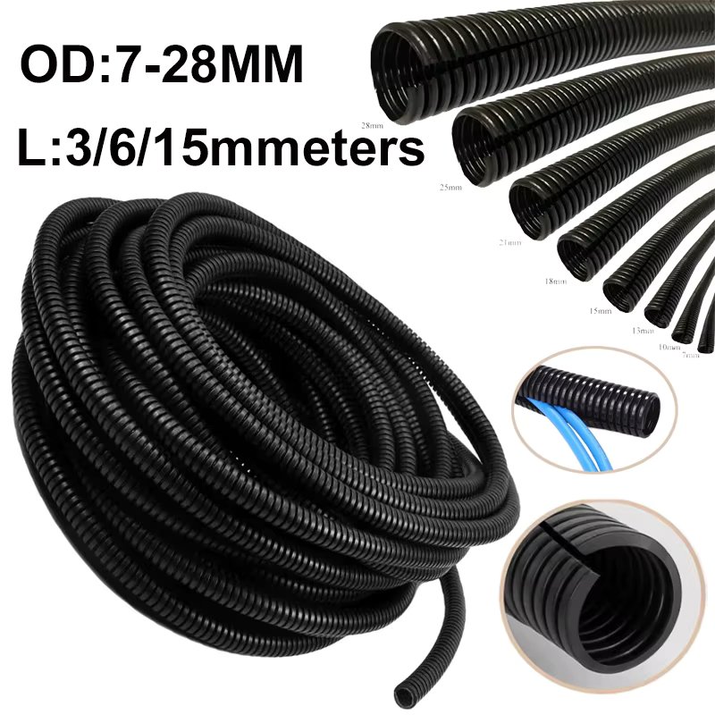 Length 3/6/15Meters OD7/10/13/15/18/21/25/28mm Split Wire Loom Conduit Polyethylene Tubing Black Color Sleeve Tube