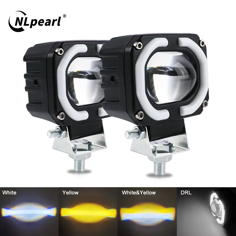 NLpearl Motorcycle Headlight Auxiliary LED Fog Light Explorers Offroad Angel Eyes LED light Spotlights Light Portable Driving