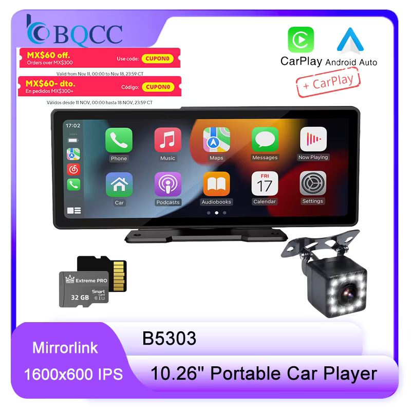 BQCC 10.26" Portable MP5 Car Player Mirrorlink BT FM WIFI GPS Car stereo wireless carplay IOS Android Auto Multimedia car radio