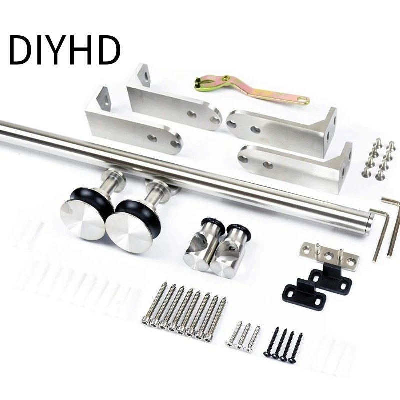DIYHD 200cm Ceiling Mount Flat Roller Sliding Barn Door Hardware Single Door Kit，Stainless Steel Heavy Duty Sturdy Barn Track