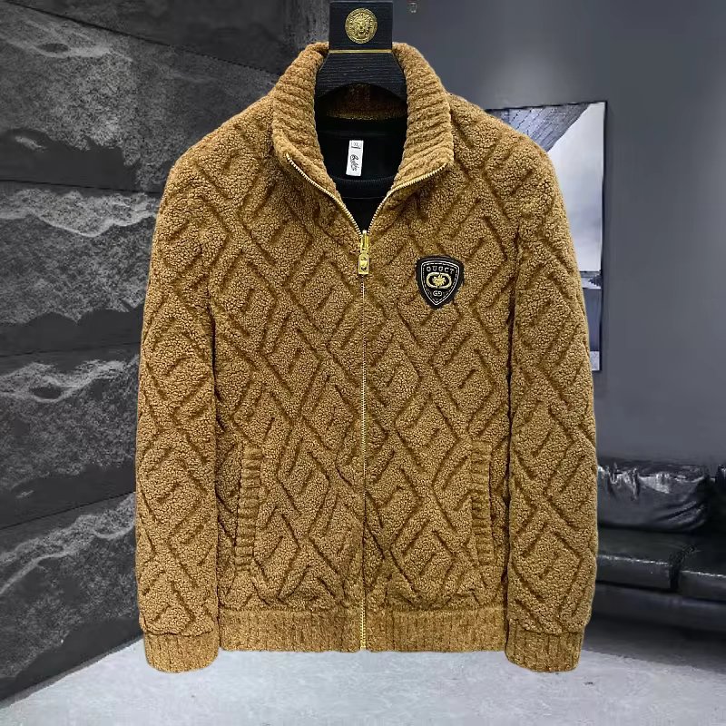 Winter Lamb Woolen Short Coat Men's Trendy Versatile Casual Wool Blends Jacket Thicken Warm Overcoat Business Social Jackets
