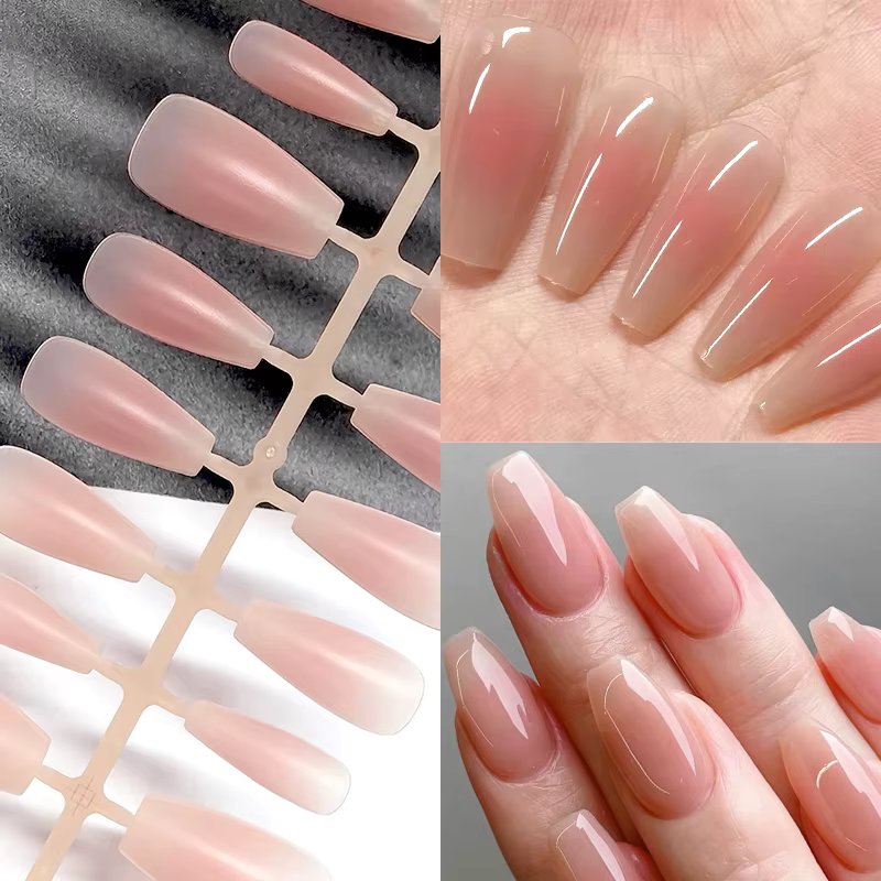 30Pcs Geadient Nude Nail Tip Fake Nail Fashion Wearable False Nails Simple Full Cover Press on Nails DIY Manicure Wear Nail Tool
