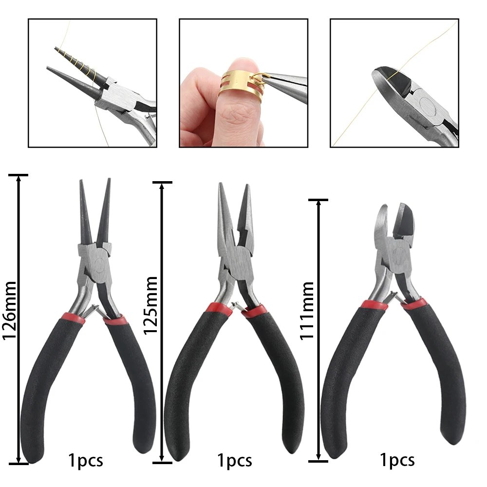 3pcs/Set 3 Styles Jewelry Pliers Tools Kit Needle Round Nose Pliers Diagonal Plier for DIY Jewelry Making Repair Tool Supplies