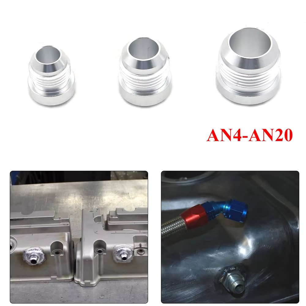 Aluminum AN4 AN6 AN8 AN10 AN12 AN16 AN20 Straight Male Weld On Fittting Bung Nut Nitrous Hose Fitting Silver