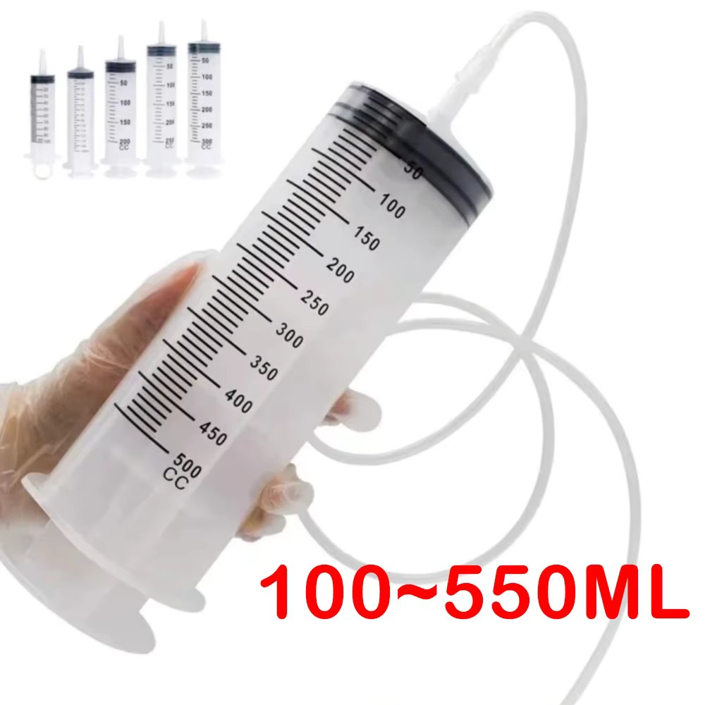 Pet Feeding Large Capacity Syringes 100ML-550ML With 1M Hose Plastic Injector Reusable Pump Nutrient Syringe Measuring Washable