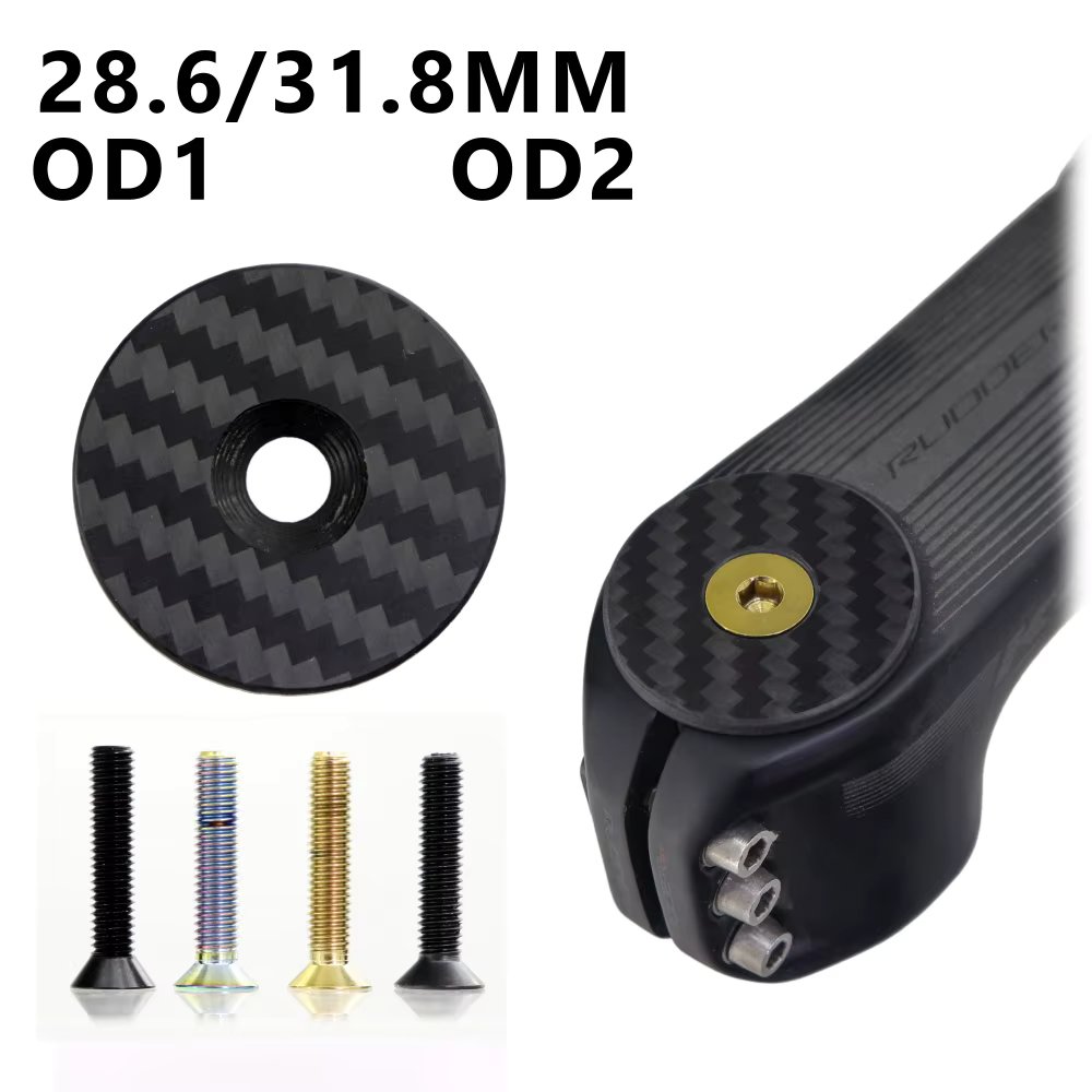 Bicycle Headset Top Carbon Fiber Cap W/ M6*30mm Titanium Screw for 1-1/8" 1-1/4" Front Fork OD2 3K Matt Stem Top Cover