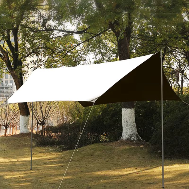 Large square TARP blackout shaded camping car with hipout hexarekta tarp roof