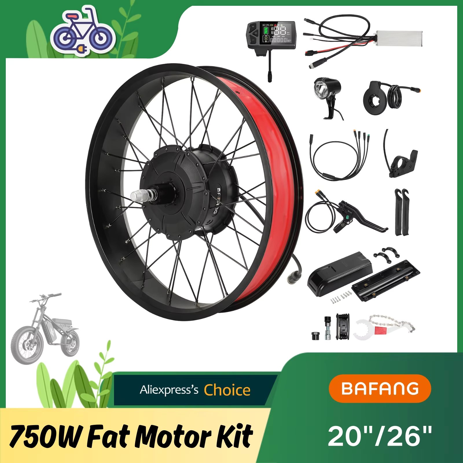BAFANG 750W E-Bike Conversion Kit - Rear Hub Motor Drive for 20" Snow/Beach Fat Bikes - Upgrade Your MTB Cruiser Foldable Bike
