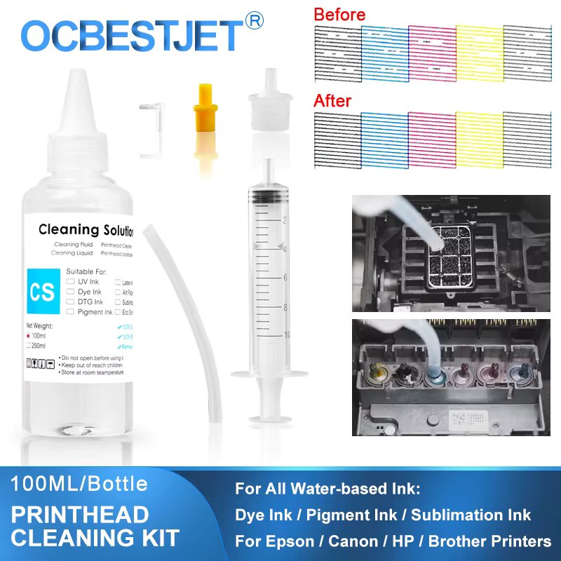 100ML Cleaning Solution Liquid Water-based Ink Printhead Cleaner Dye/Pigment/Sublimation Ink For Epson/HP/Canon/Brother Printer