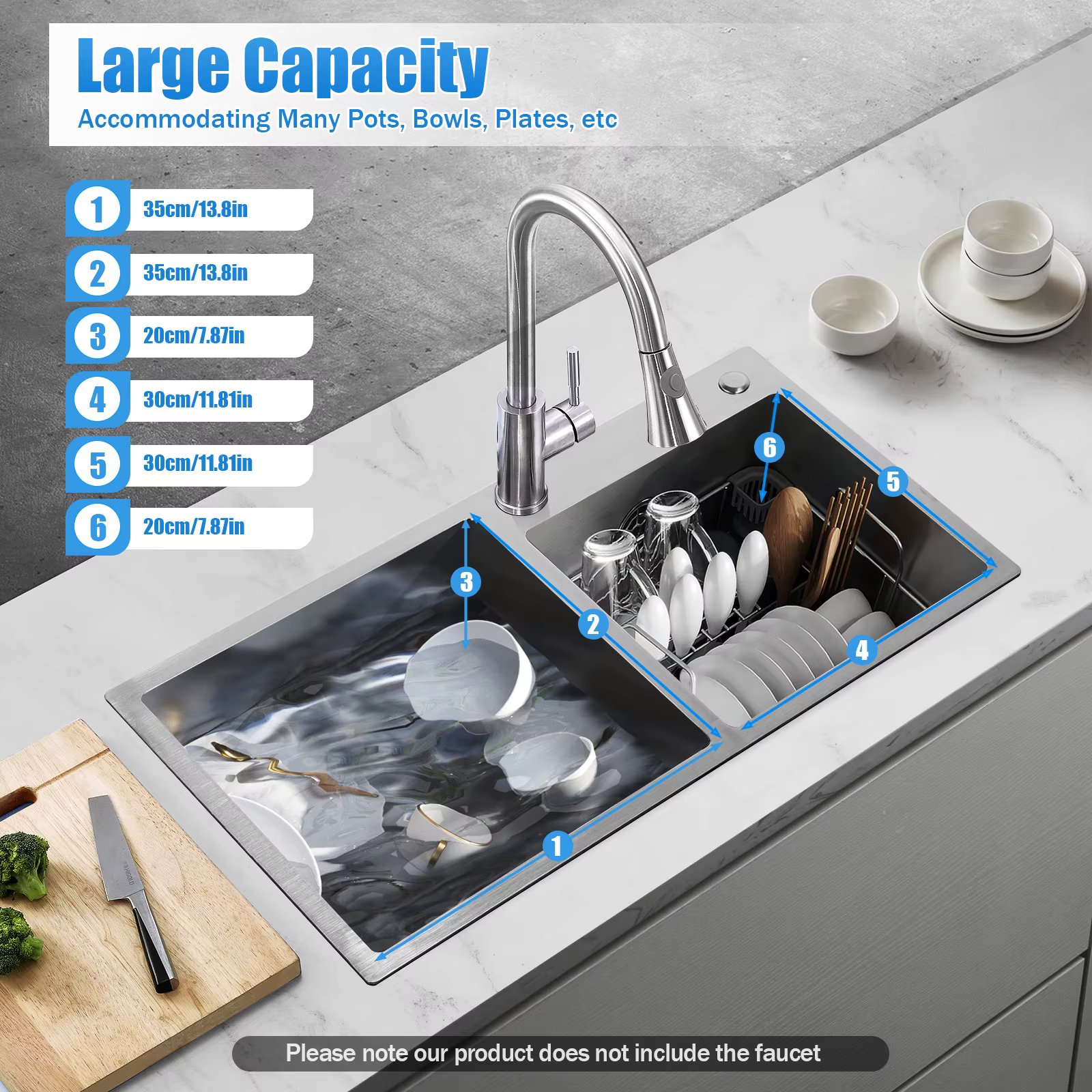 30"x17" Stainless Stee Double Basin Kitchen Sink Stainless Steel Built-in Kitchen Sink w/ Drain