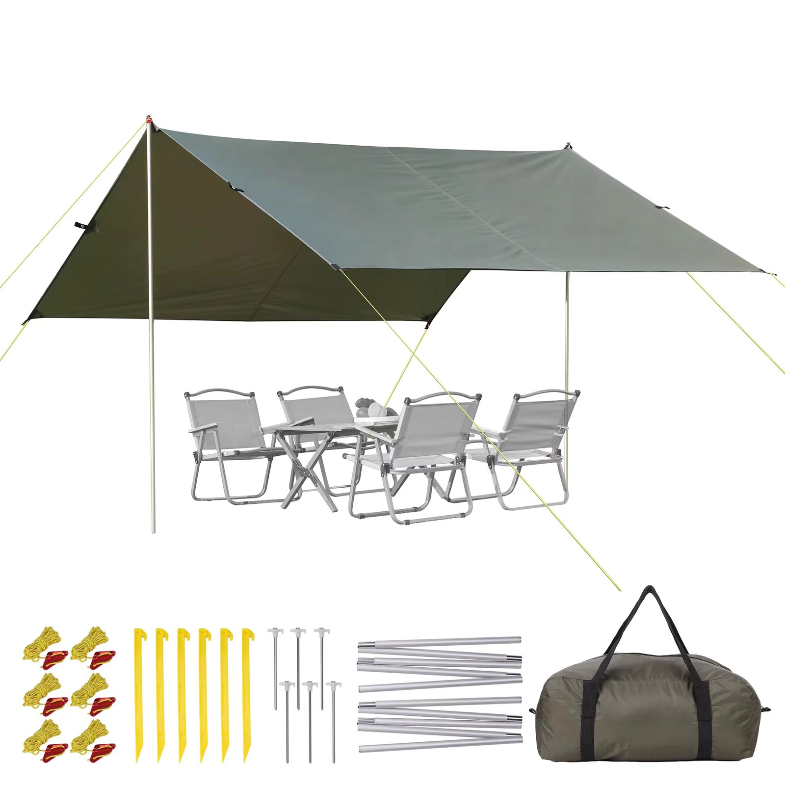 BeachTent Sun Shelter UPF50+ with Ground Pegs and 2 Aluminum Poles, Waterproof Multifunctional Beach Tent Sun Shade for Camping