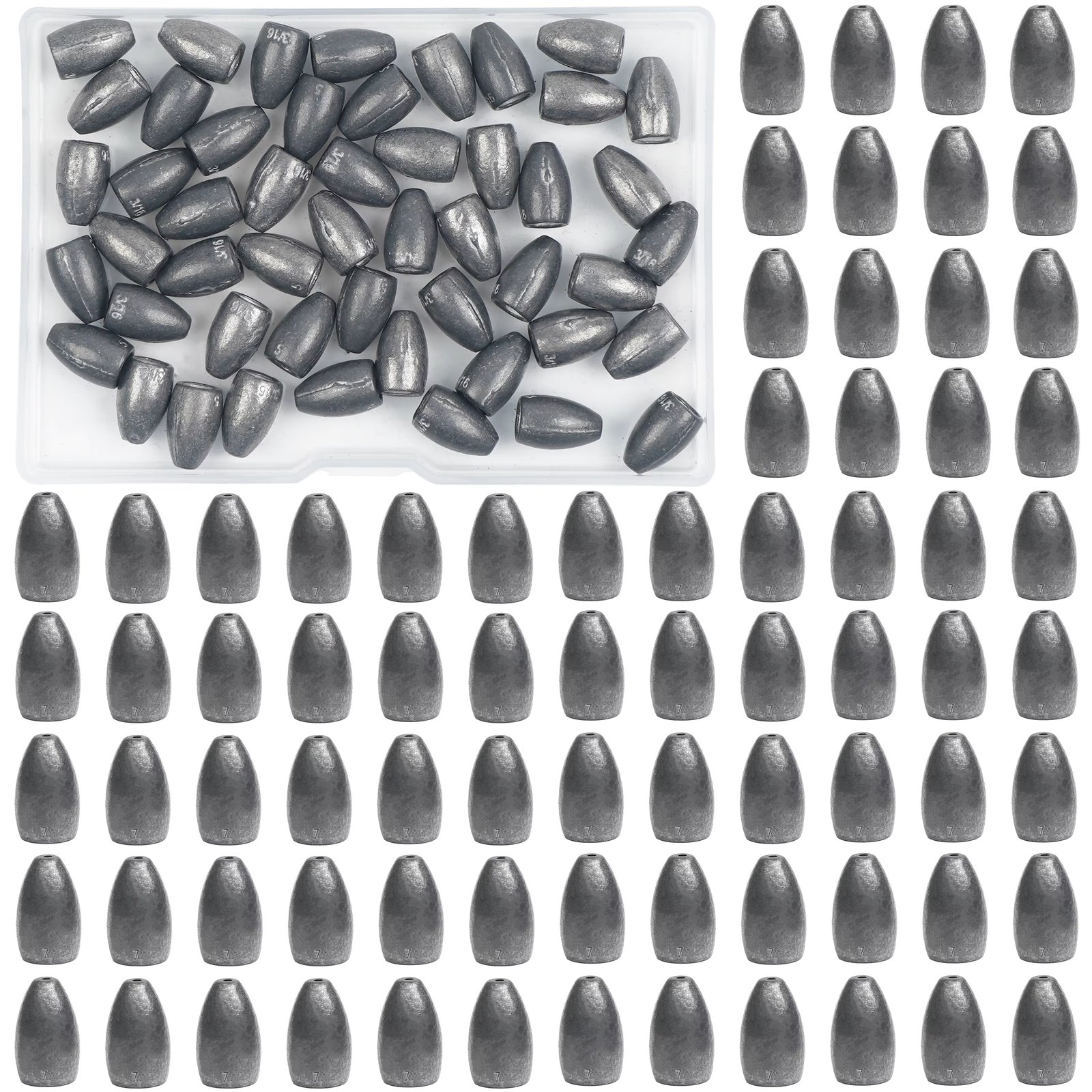 30pcs Flipping Fishing Weights Worm Sinkers for Bass Fishing Texas Rigs 1/8oz,3/16oz,1/4oz,3/8oz Assorted Size