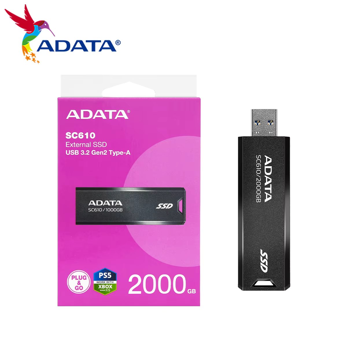 Original ADATA SC610 Portable SSD Solid State Drive500GB1000GB 2000GB High Speed USB 3.2Gen2 x2 Type-A for PS5 Desktop Laptop PC