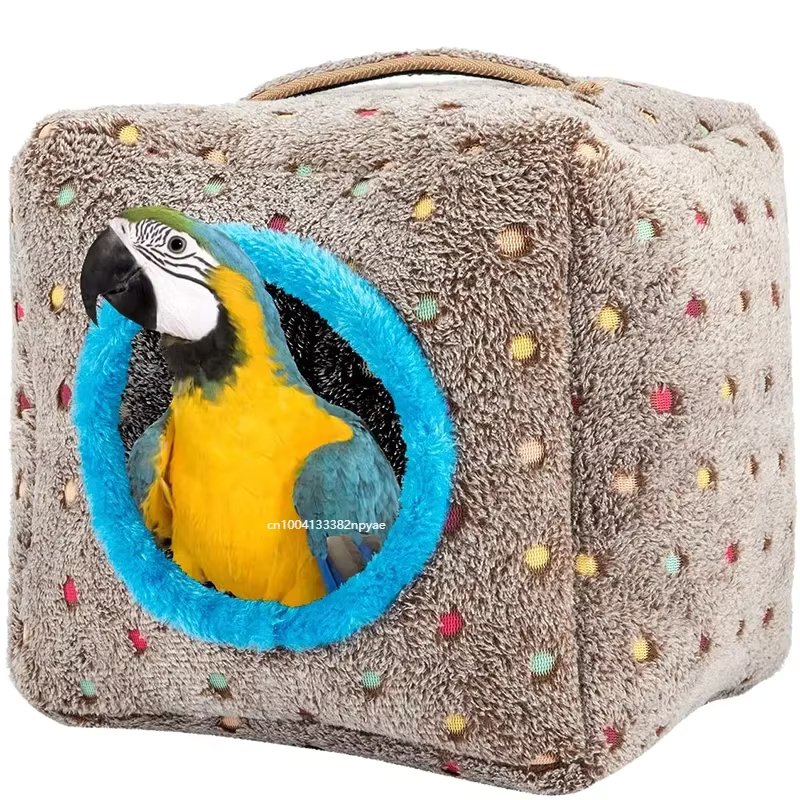 Warm Plush Birds House Hanging Hideaway Cave Nest Bed Bird Toy for Large Birds Macaws African Grey Cockatoos Parrots Winter