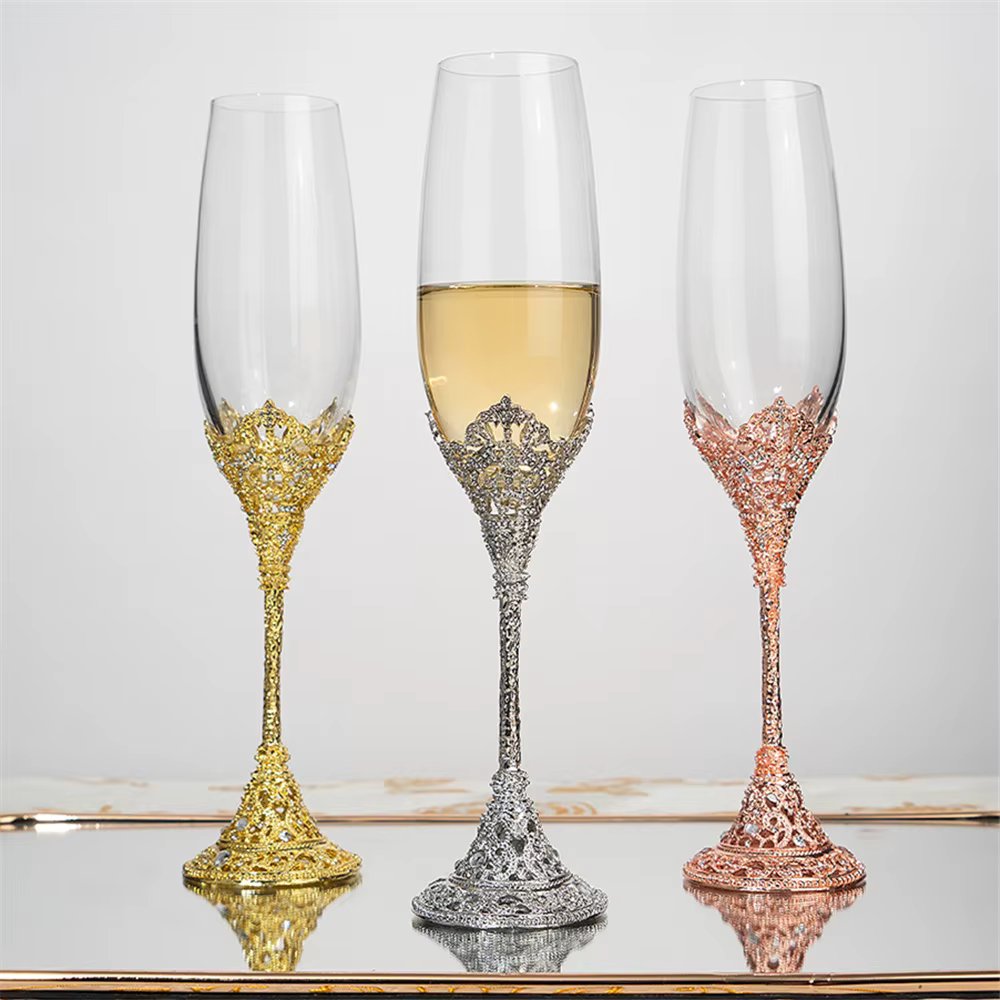 2pcs Handmade Crystal Champagne Flutes Glasses Bride Groom Party Couple Wedding Wine Glass Set Tableware Valentine's Day Gift