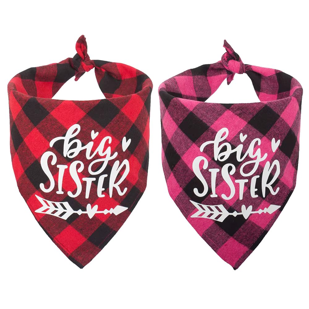 Sucado Big Sister Dog Bandana Pregnancy Announcement Plaid Gender Reveal Photo Prop Pet Scarf Accessories Scarves for Dogs